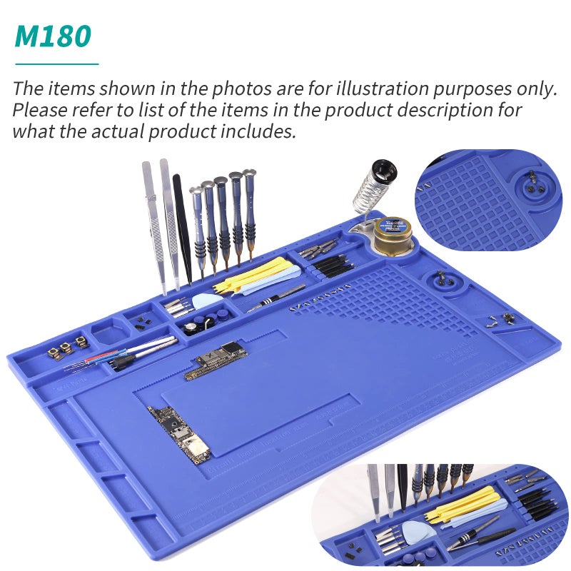 YIHUA M180 Anti-Slip Magnetic Insulation 500â„ƒ Heat-Resistant Silicone Work Mat for Soldering, SMD Rework, Mobile Phone, Laptop, Electronics Repair and DIY Size: 17.32 x 12.20 Inches (M180) - Image 2